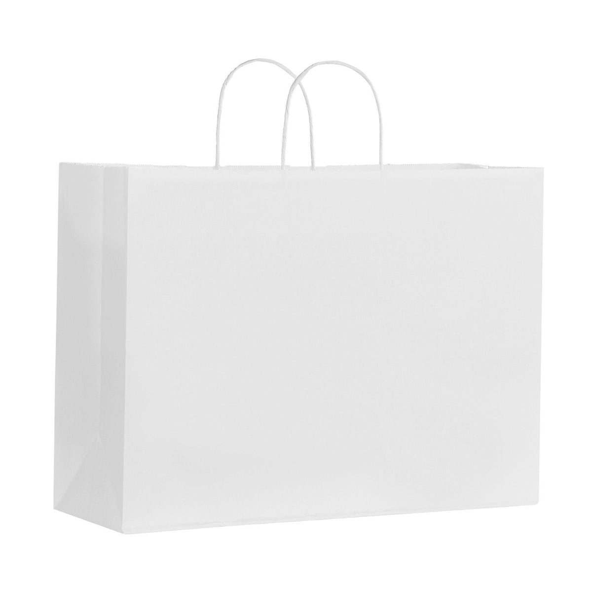 Kraft Paper Bags with Handles, 100Pcs 16 x 6 x 12 in, Large Paper Grocery Bags, Reusable & Recycled Take-Out Sacks, Plain Party Bag Bulk for Birthday, Wedding, Business, Goody, White