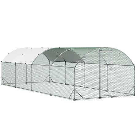 Large Metal Chicken Coop, 9 x 25 x 6.6 ft, Walk-in Chicken Run House with Waterproof Cover & Sturdy Frame, Dome Roof Poultry Cage Duck Pen for Rabbit Hen Goose Duck Outdoor Backyard Farm Use