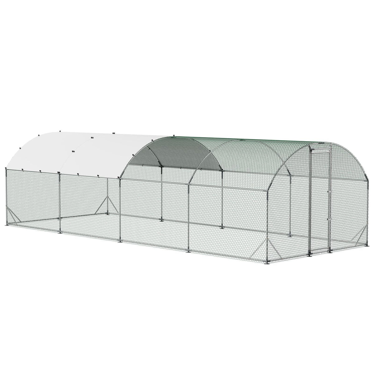 Large Metal Chicken Coop, 9 x 25 x 6.6 ft, Walk-in Chicken Run House with Waterproof Cover & Sturdy Frame, Dome Roof Poultry Cage Duck Pen for Rabbit Hen Goose Outdoor Backyard Farm Use