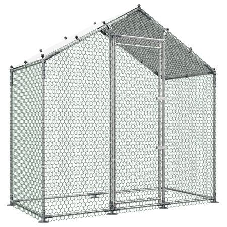 Large Metal Chicken Coop,6.6 x 3.3 x 6.6 ft, Walk-in Chicken Run House with Waterproof Cover & Sturdy Frame, Spire Roof Poultry Cage Duck Pen for Rabbit Hen Goose Outdoor Backyard Farm Use