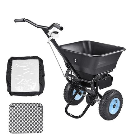 Lawn Spreader, 100LBS Capacity, Walk-Behind Push Spreader, 0-9.8ft Spreading Width, 13 in All Terrain Pneumatic Tires, Fertilizer Spreaders with Hopper Grate, for Seed Salt Ice Melt