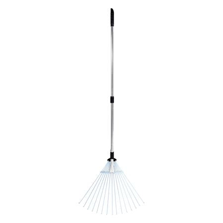 Leaf Rake, 15 Metal Tines, Adjustable Garden Rake for Lawns with 7.5-22.4 Inch Wide Head & 32-63 Inch Long Handle, Heavy Duty Stainless Steel Small Leaves Tool for Gardening Camping Yard Grass