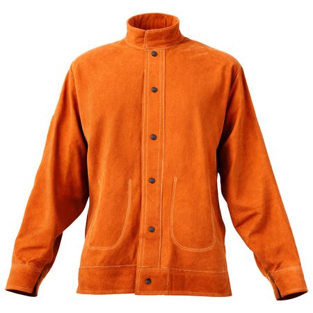 Leather Welding Jacket, Heavy Duty Cowhide Flame Resistant Welding Coat, Waterproof Heat-Resistant Safety Jacket with 4 Pockets & Adjustable Cuffs for Welders Steelworks - L Size