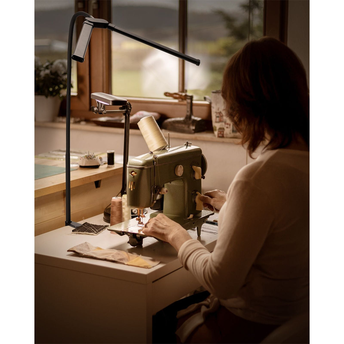 LED Desk Lamp with Clamp, Double Head Architect Desk Lamp for Home Office, Eye-Caring Desk Light with 360° Adjustable Gooseneck, 50 Lighting Modes & Timer Function for Studying Working Drawing