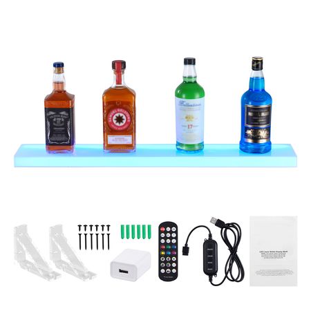 LED Lighted Liquor Bottle Display, 1 Tier 30 Inch Wall Mounted Whiskey Rack Stand, 1 Step Commercial Illuminated Home Bar Shelf, Acrylic Drinks lighting Shelves with RF Remote & App Control