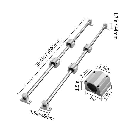 Linear Motion Kit, SFC16 1000mm, Includes 2 Rails of 39.4 inches, 4 SC16 Carriage Blocks, and 4 Support Brackets, Ideal for CNC and Automation Projects