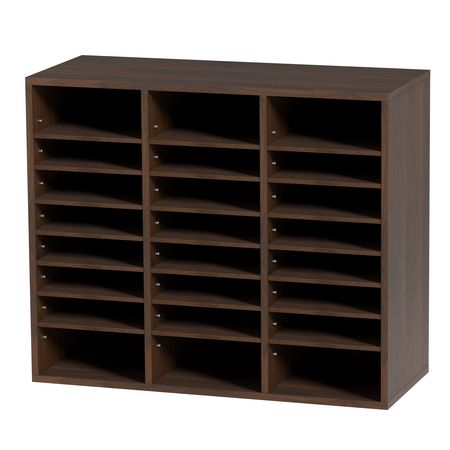 Literature Organizers, 24 Compartments Office Mailbox with Adjustable Shelves, Wood Literature Sorter 29x12x24.4 inches for Office, Home, Classroom, Mailrooms Organization, EPA Certified, Brown