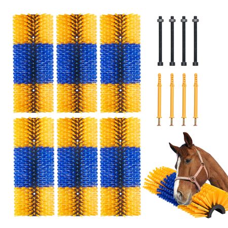 Livestock Scratching Brush, 6 Pcs Horse Brush with 12 Screws, 20 x 7.5 in Cow Scratcher, for Back Itch Relief & Keep Cleaning, Grooming & Scratching Post Brush for Horse, Pig, Cattle Supplies