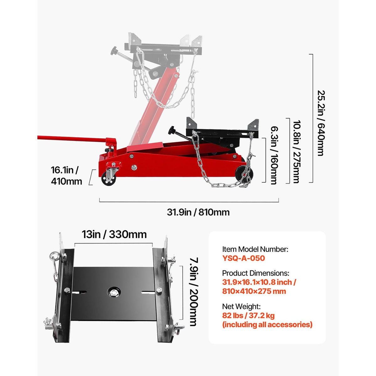 Low Profile Floor Jack, 1000 lbs / 0.45 Ton Lifting Capacity Telescoping Transmission Floor Jack, 6.3-25.2 in Lifting Height, 360° Swivel Front wheels, Heavy-Duty Lift Hoist for Garage/Shop