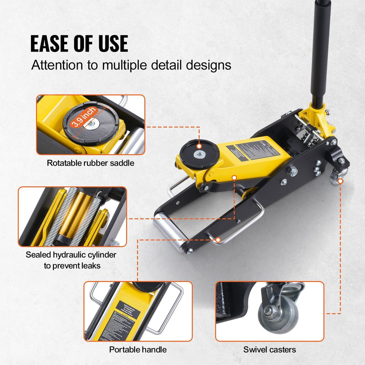 Low Profile Floor Jack 2 Ton (4400 lbs) , Heavy Duty Aluminum Hydraulic Racing Floor Jack, Hydraulic Car Jack, Dual Piston Quick Lift Pump, 3.2"-14.6" Height Lifting Range (Yellow)