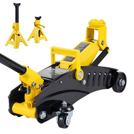 Low Profile Floor Jack 2 Ton (4400 lbs), Heavy Duty Iron Hydraulic Racing Floor Jack, Hydraulic Car Jack with Jack Stands, Single Piston Quick Lift Pump, 4.6"-12.8" Height Lifting Range (Yellow)