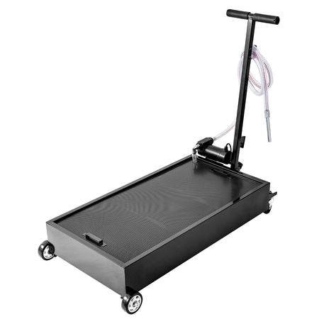 Low Profile Oil Drain Pan, 20 Gallon Oil Drain Pan with Pump, Oil Change Pan with 180W Electric Pump, 8.2ft Hose & Folding Handle, Rolling Oil Drain Cart for Trucks, Buses, RVs