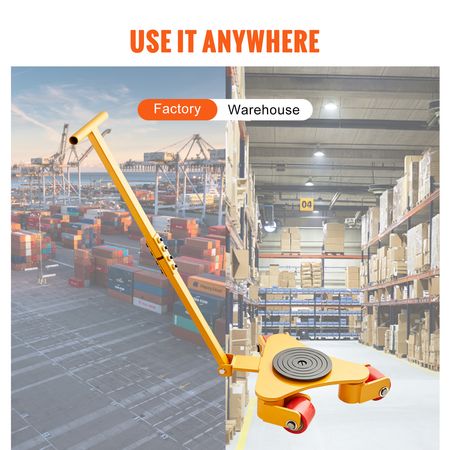 Machinery Skate Dolly, 6614 LBS/3T Industrial Machinery Mover with Handle, Carbon Steel Machinery Moving Skate with 3 360° Swivel PU Wheels, 360° Rotation Non-Slip Cap for Warehouse, Workshop