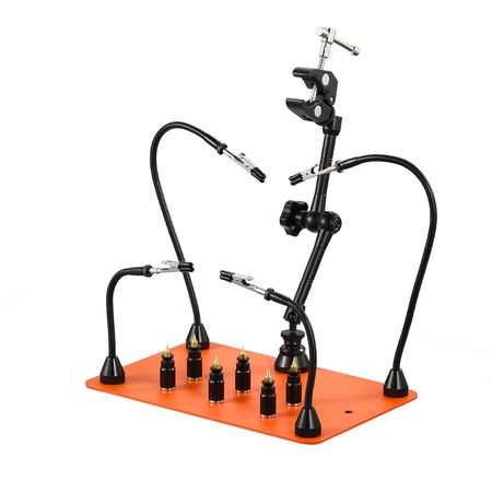 Magnetic Helping Hands Soldering Station, 4 Flexible Arms Third Hand Tool, with 6 PCB Pillar Holders & 360 Hot Air Gun Holder, Heavy-Duty Base Soldering Helper for Electronic Repair Craft