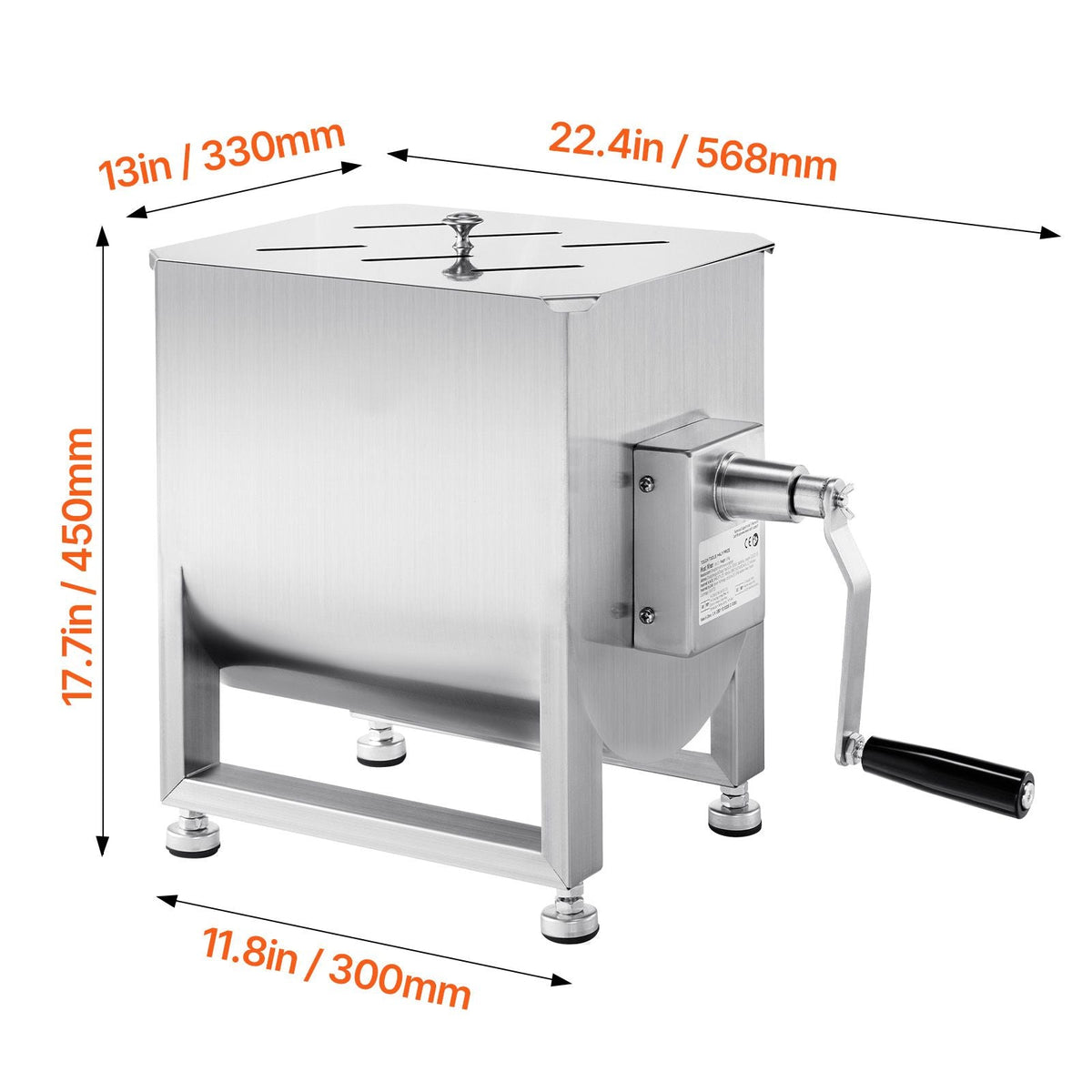 Manual Meat Mixer, 20L Fixed Tank Meat Processing Equipment(Mixing Max 30LBS for Meat), Stainless Steel Meat Mixer, Sausage Mixer Machine with Lid Handle Gear Reducer, Ground Beef Hand Mixer