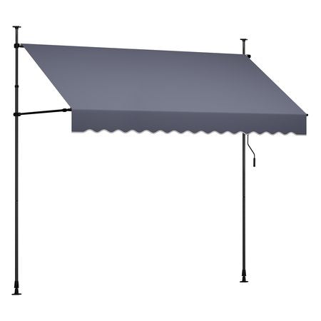 Manual Retractable Awning, 118" Outdoor Retractable Patio Awning Sunshade Shelter, Height Adjustable Patio Door Window Canopy with Manual Crank Handle for Backyard, Garden, Balcony, Dark Gray