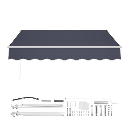 Manual Retractable Awning, 8.2' x 6.6' Outdoor Patio Awning Retractable Sun Shade, Patio Door Window Water-Resistant Polyester Sunshade Shelter with Crank Handle for Deck, Balcony, Yard, Gray