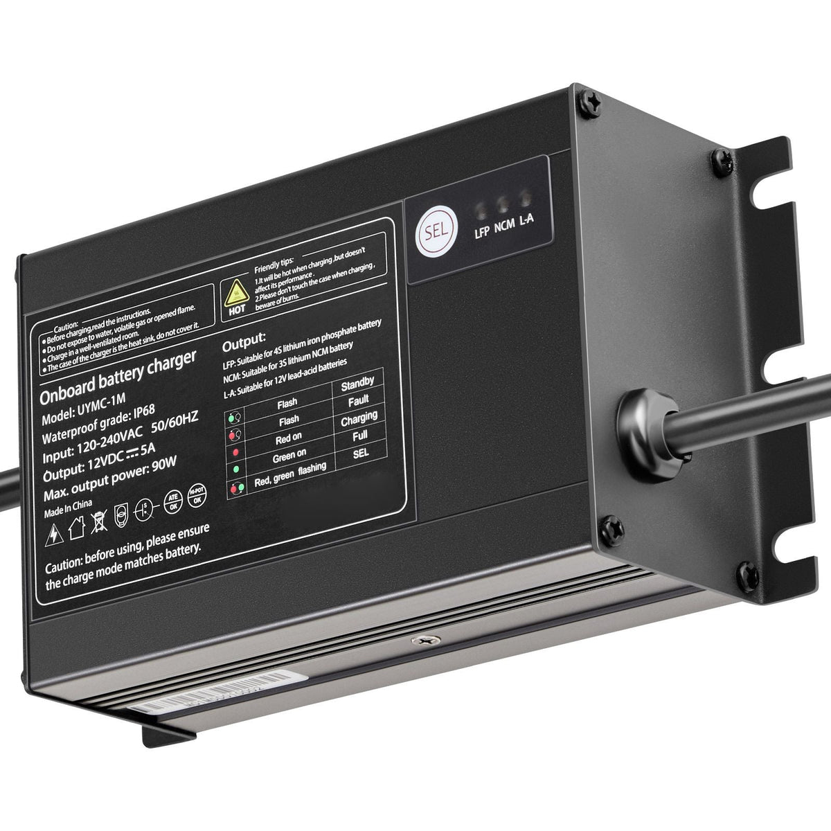 Marine Battery Charger, 1-Bank, 5A 12V Onboard Boat Charger, IP68 Waterproof Smart On-Board Battery Charger, for Lithium-Ion (LiFePO4), NCM, Lead-Acid Batteries, Large Boat, Yacht, RV, Trailer