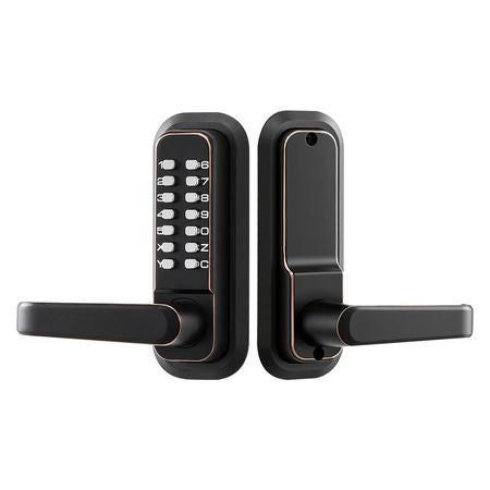 Mechanical Keyless Entry Door Lock, 2.0 Code Upgrade, 4-7 Digits Code, Single-Sided Push Button Combination Keypad Door Lock with Handle, Auto Locking, for Indoor or Outdoor, Oil-Rubbed Bronze