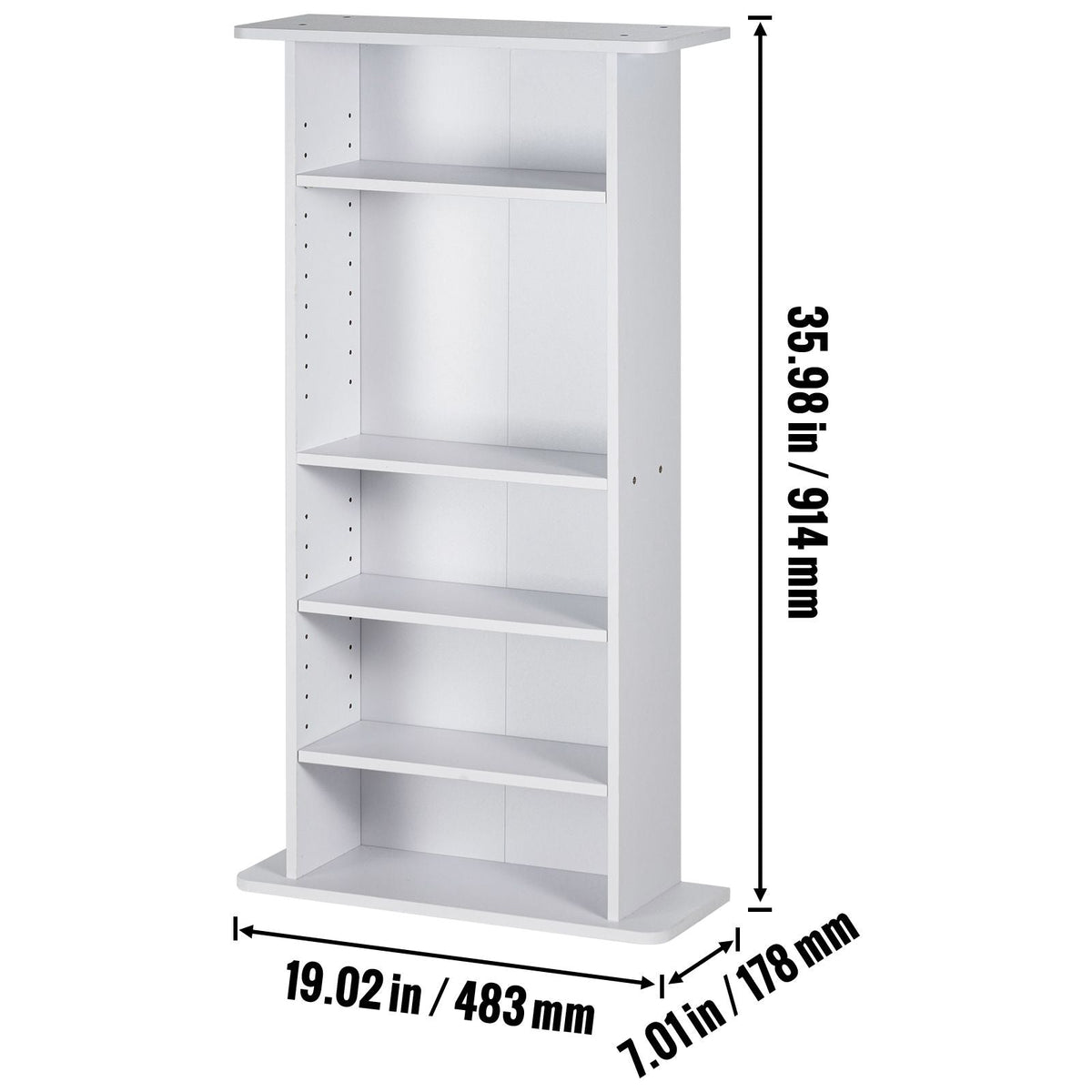 Media Storage Cabinet, 5-layer DVD Shelf Holds up to 240 CDs, Adjustable CD Shelves, Protects & Organizes Music, Movie, Video Games or Memorabilia Collections, White