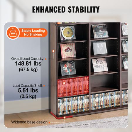 Media Storage Cabinet, 9-layer DVD Shelf Holds up to 756 CDs, Adjustable CD Shelves 27 Compartments, Protects & Organizes Music, Movie, Video Games or Memorabilia Collections, Espresso