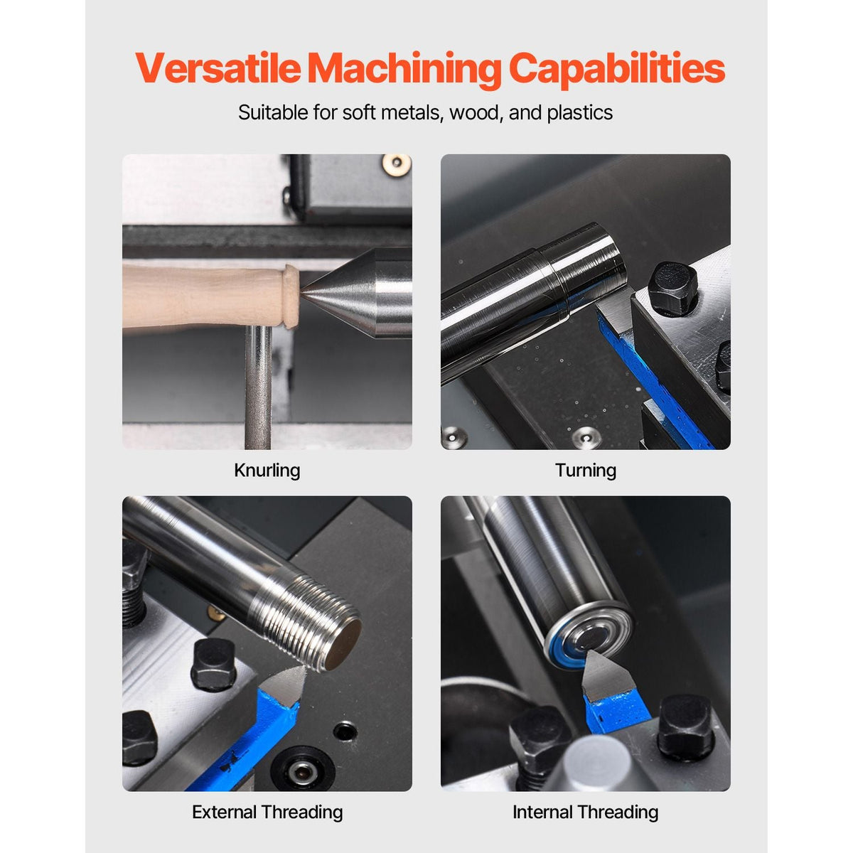 Metal Lathe, 8 x 16 in, 550W Benchtop Lathe Machine, 0-2500 RPM Variable Speed, with 0.0003 in Spindle Accuracy Metal Gear, for Processing Precision Parts Imperial/Metric Thread Soft Metals Wood