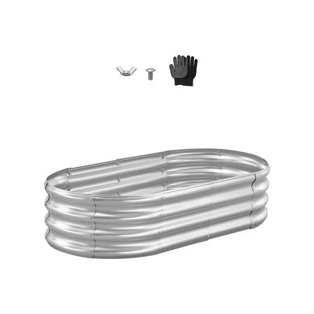Metal Raised Garden Bed, 4 x 2 x 1 ft Oval Outdoor Galvanized Planter Garden Box, Open Bottom Design, Large Planter Raised Bed for Growing Vegetables, Flowers, and Succulents, Galvanized Color