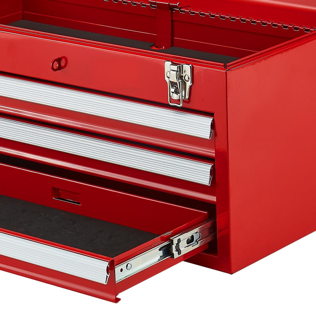 Metal Tool Box, 20.5-inch, Portable Metal Tool Box with 3 Drawers, Small Tool Chest with EVA Liners, Ball Bearing Slide Drawers Locking & Powder Coated Finish, Multi-Function Tool Organizer, Red
