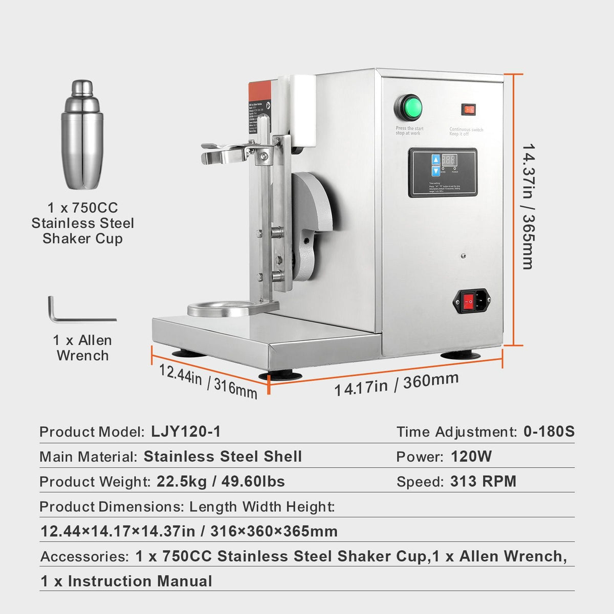 Milkshake Maker Machine, 120W Commercial Milk Tea Shaker Machine, Single Head Milk Shake Mixer Machine, 0-180s Adjustable Milkshake Blender, with 750 ml Stainless Steel Cup, for Milk Tea Store