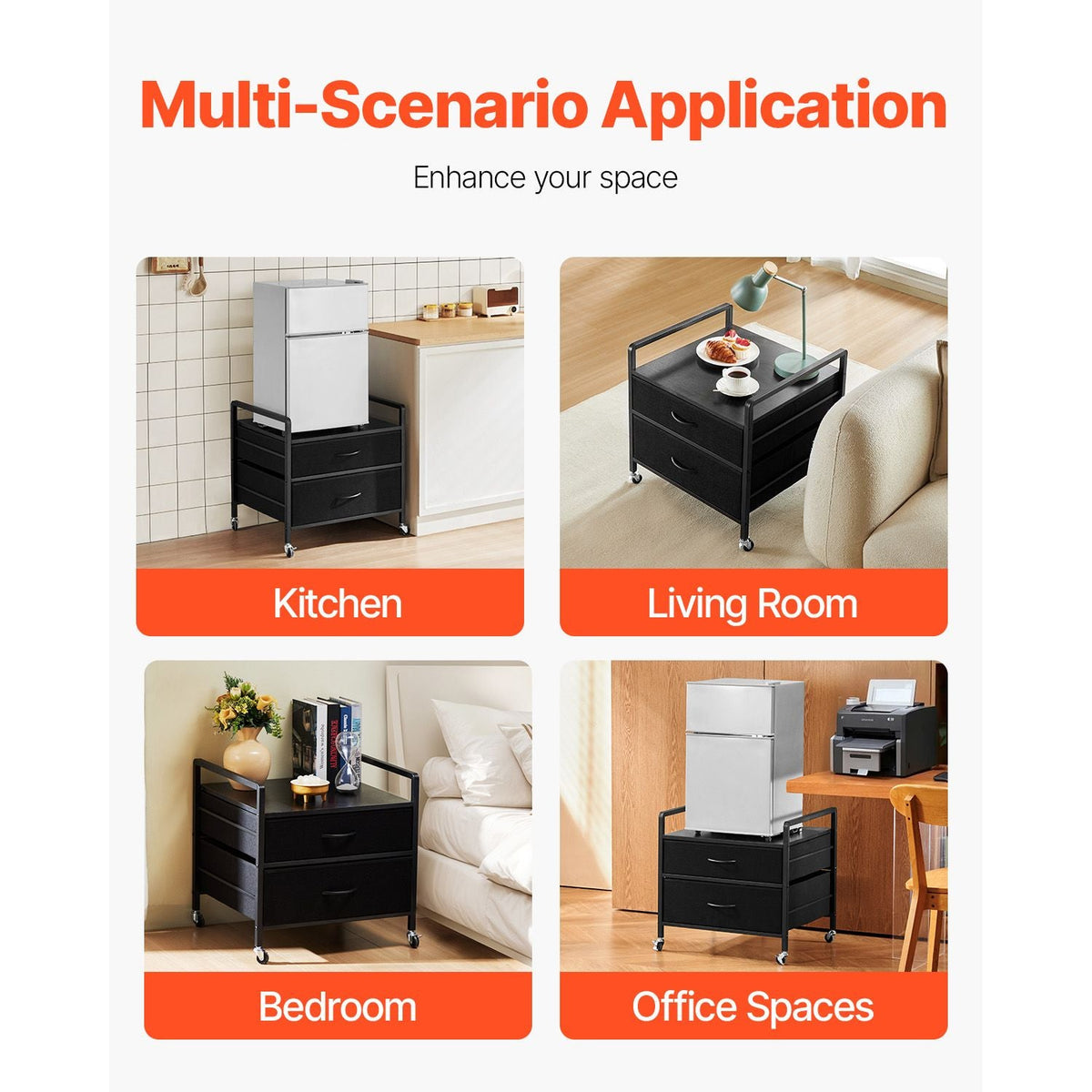 Mini Fridge Stand with Storage, 176 lb-Capacity Mini Fridge Table with 2 Drawers & 4 Swivel Wheels, Mobile Mini Fridge Shelf, Black Mini Fridge Organizer for Dorm, Apartment, Office, Bedroom