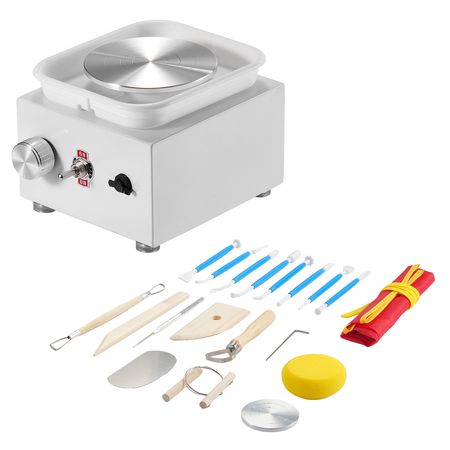 Mini Pottery Wheel, 0-320RPM Adjustable Speed Detachable Basin Forming Machine, 2.56in/3.94in 2 Turntables Electric Ceramic Wheel Machine, 18pcs Accessories, for Art Craft Work Home DIY, White