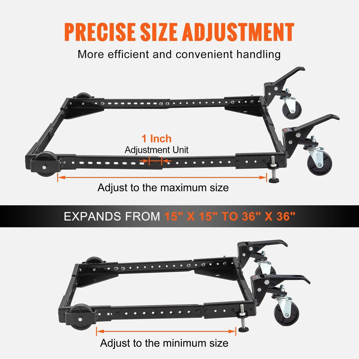 Mobile Base, 700 lbs Weight Capacity, Adjustable from 15" x 15" to 36" x 36", Heavy Duty Universal Mobile Base Stand with Swivel Wheels, for Woodworking Equipment, Bandsaw, Power Tools, Machines
