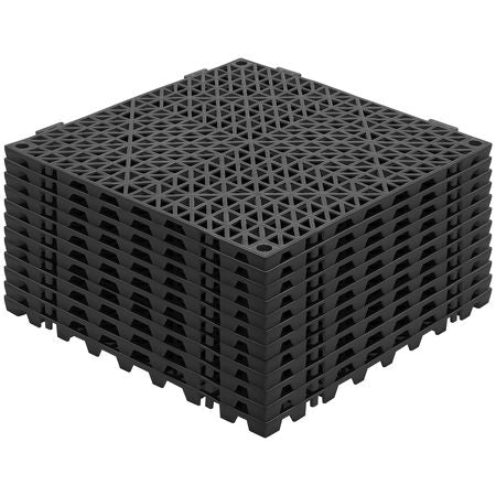 Modular Interlocking Cushion, 12 Pack 12" x 12" Splicing Drainage Mats, Soft PVC Interlocking Drainage Floor Tiles, Non-Slip Drainage Holes for Restroom, Bathroom, Kitchen, Pool, Wet Areas, Blac
