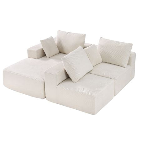 Modular Sectional Sofa, L Shaped Modular Sofa with Chaise, Cloud Sectional Couch with High Rebound Sponge and Density, Upholstered Corduroy Couch with Cushion for Living Room, Apartment, Beige