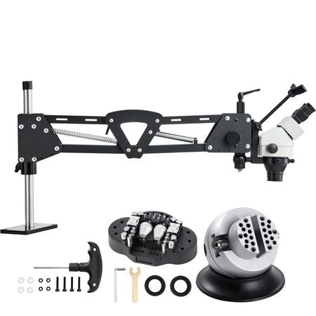 Multi-Directional Microscope with Spring Bracket, 7X-45X Magnification Jewelry Microscope, Micro Jewelry Inlaid Stand with Integrated USB Ring LED Light and 360° Ball Vise, for Jewelry Inlay