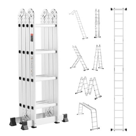 Multi-Purpose Folding Ladder, 7-in-1 Tall Extension Step Ladder, A Frame 4 Step Telescoping Ladder, 15.5ft Reach Height Heavy Duty Adjustable Ladder, 330 lbs Capacity for Home Outdoor