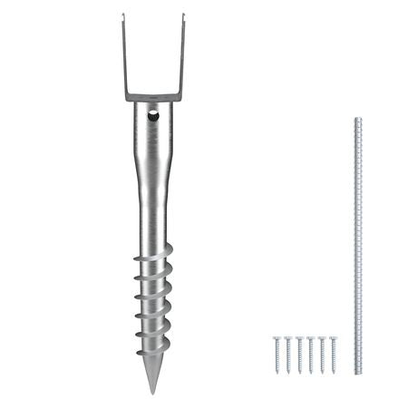 No Dig Ground Anchor, 1 Pack 3.94 x 2.76 x 27.56 in DIY Screw in Post Stake, Includes 6 Lag Bolts & a Rebar, U-Shape Heavy Duty Steel Post Holder, Great for Mailbox Posts and Fence Posts