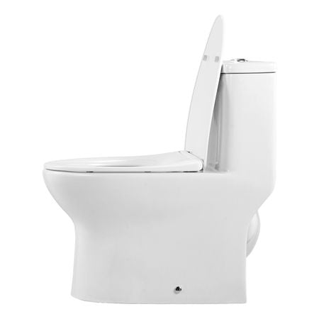 One-Piece Toilet, Elongated Toilet Vortex Dual-Flush 1.0/1.28 GPF, Toilets for Bathroom with Comfortable Chair Seat, Standard Height, 12 inch Rough-In, White + Silver, Easy-Clean Skirted Design