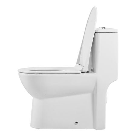 One-Piece Toilet, Elongated Toilet Vortex Dual-Flush 1.1/1.6 GPF, Toilets for Bathroom with Comfortable Chair Seat, Standard Height, Easy-Clean Skirted Design, 12 inch Rough-In, White + Silver