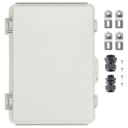 Outdoor Electrical Junction Box, 16.93 x 12.99 x 7.09 in, ABS Plastic Electrical Enclosure Box with Hinged Cover Stainless Steel Latch, IP67 Dustproof Waterproof for Outdoor Electrical Projects