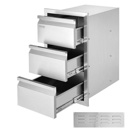 Outdoor Kitchen Drawers 15" W x 25.4" H x 19" D, Box Frame Style Flush Mount BBQ Drawers with Stainless Steel Handle, BBQ Island Drawers for Outdoor Kitchens or Patio Grill Station