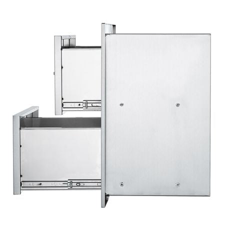 Outdoor Kitchen Drawers 17.8W x 20.2H x 12.2D Inch, Flush Mount Double BBQ Drawers Stainless Steel with Handle, BBQ Island Drawers for Outdoor Kitchens or Patio Grill Station