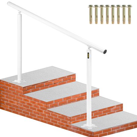 Outdoor Stair Railing Kit, 5 FT Handrails 0-5 Steps, Adjustable Angle White Aluminum Stair Hand Rail for The Elderly, Handrails for Outdoor Steps