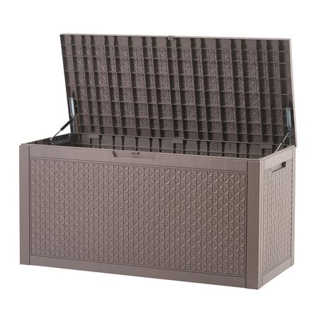 Outdoor Storage Box, 100 Gallon Resin Deck Box, Backyard Outside Toy and Towel Storage Cabinet Waterproof, for Patio Furniture Cushions, Garden Tools, Pool Supplies & Package Delivery (Grey)