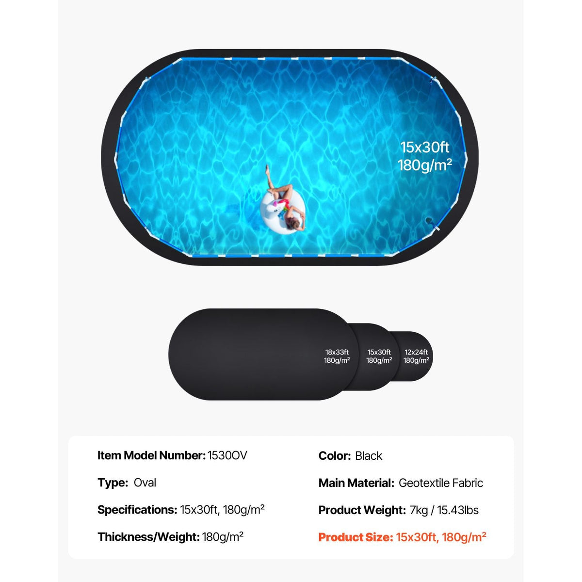 Oval Pool Liner Pad, 15 x 30 ft Pool Liner Pad for Above Ground Swimming Pools, Extra-Thick Pool Mat, Prevents Punctures, Recycled Geotextile Material Underlayment Pad, Extend Liner Life
