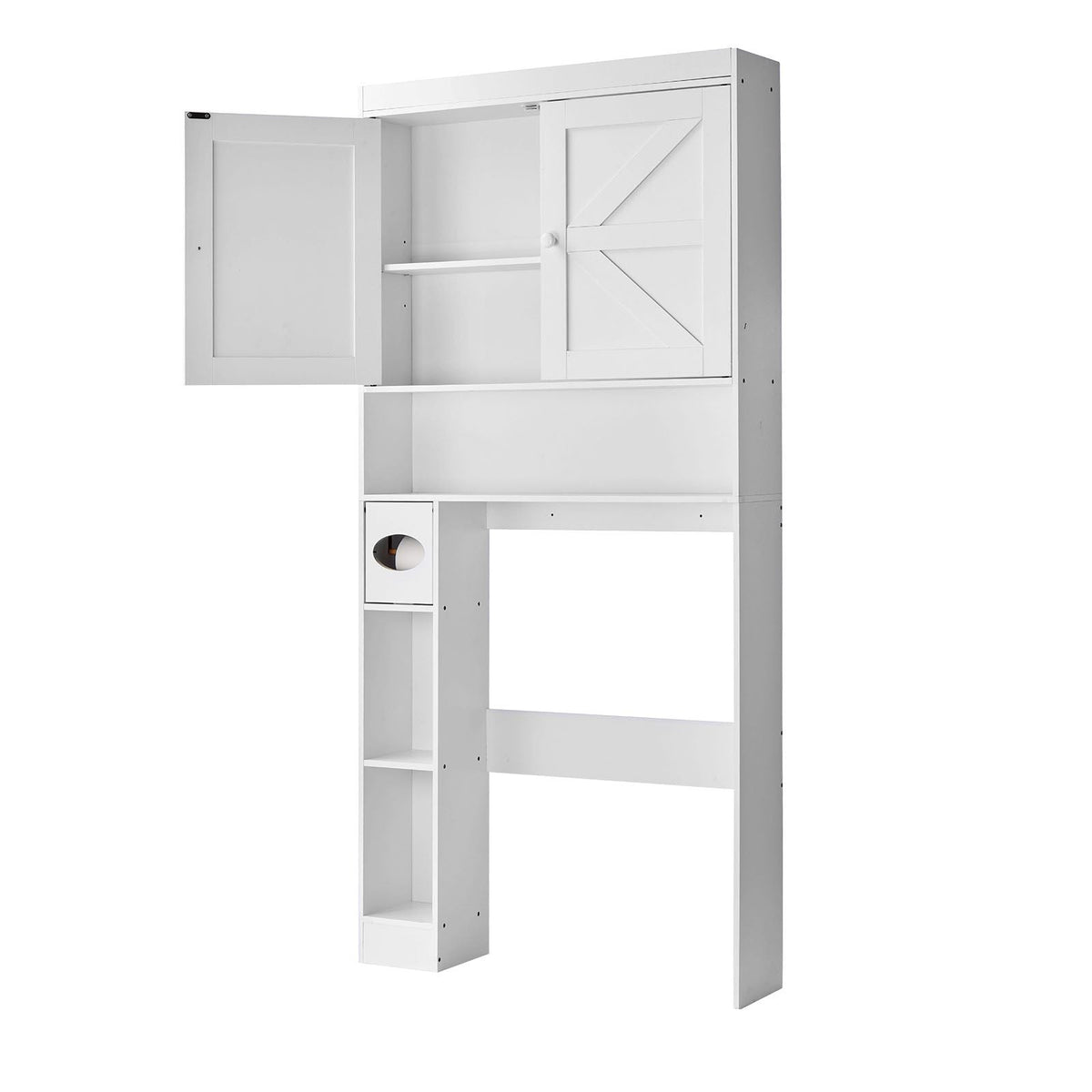 Over The Toilet Storage Cabinet, 67.44 in Height Bathroom Storage Organizer with Double Door and Adjustable Shelf, Bathroom Space Saver Organizer Above Toilet with Open Shelf, White