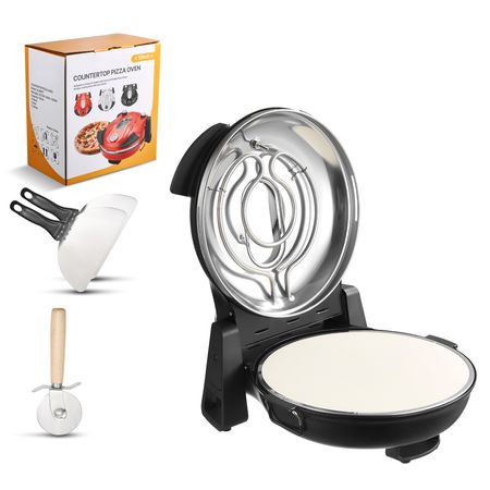 Pizza Oven, 12 in Electric Pizza Maker, 1200W Electric Pizzas Cooker with Cordierite Stone, 5-Mode Temperature Control, Viewing Window for Precise Cooking, Heats up to 788 ˚F, for Home (Black)