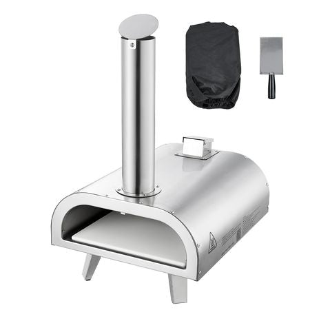 Pizza Oven Outdoor, 12" Pellet Pizza Oven, Portable Pizza-Stove with Built-in Thermometer, Wood Fired Stainless Steel Pizza-Maker, for Backyard, Camping, Pizza-Stone, Shovel, Carry Bag, Silver