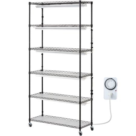 Plant Stand with Grow Light, 6-Tier Large Tall Plant Shelf with 150W Full Spectrum Grow Light, Indoor LED Plant Light with Timer and Wheel for Seed Starting 35.4" L x 13.8" W x 70.9" H