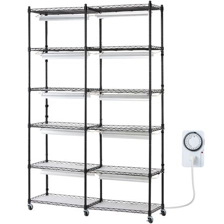 Plant Stand with Grow Light, 6-Tier Large Tall Plant Shelf with 3000K 200W Full Spectrum Grow Light, Indoor Grow Light Shelf with Timer and Wheel for Seed Starting 47.2" L x 13.8" W x 70.8" H